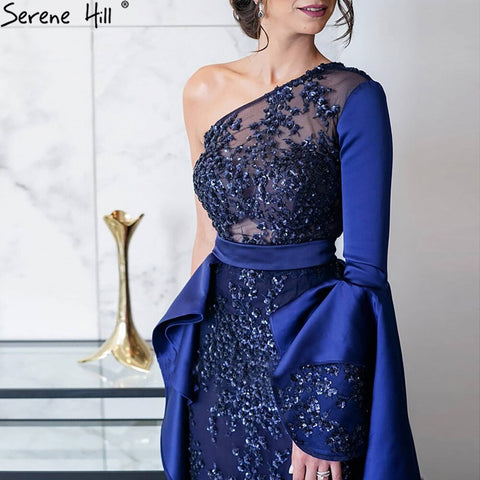Blue Mermiad Satin Evening Dresses Gowns 2025 Elegant One Shoulder Overskirt For Women Party LA71236
