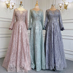 Blue Muslim A-Line O-Neck Evening Dresses Gowns Luxury Crystal Beaded 2025 For Women Wedding Party LA71700