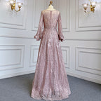 Blue Muslim A-Line O-Neck Evening Dresses Gowns Luxury Crystal Beaded 2025 For Women Wedding Party LA71700