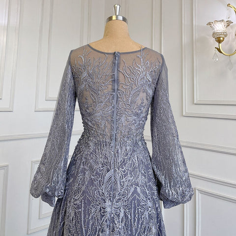 Blue Muslim A-Line O-Neck Evening Dresses Gowns Luxury Crystal Beaded 2025 For Women Wedding Party LA71700