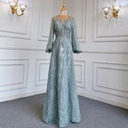 Blue Muslim A-Line O-Neck Evening Dresses Gowns Luxury Crystal Beaded 2025 For Women Wedding Party LA71700