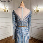 Blue Muslim Mermaid Elegant Evening Dresses Gowns 2025 Luxury Beaded For Women Party LA71374