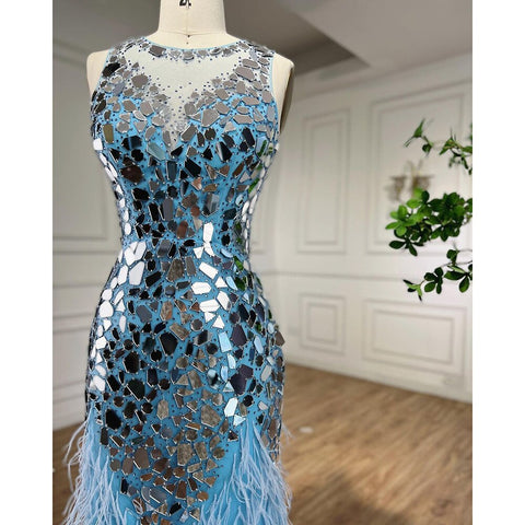 Blue O-neck Tank Sleeveless Feathers Mermaid Evening Dresses Elegant Formal Party Gowns For Women 2025 LA72081