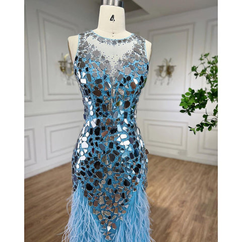Blue O-neck Tank Sleeveless Feathers Mermaid Evening Dresses Elegant Formal Party Gowns For Women 2025 LA72081