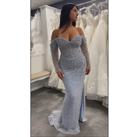 Blue Beaded Mermaid Evening  Dresses Formal Party Gowns LA72885