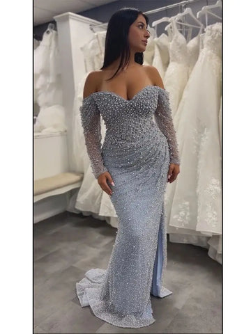 Blue Beaded Mermaid Evening  Dresses Formal Party Gowns LA72885