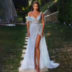 Blue One Shoulder Sleeveless Mermaid Open Split Evening Gowns 2025 Sexy Party Dresses for Women LA71884