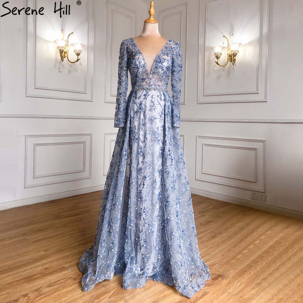 Blue Overskirt Mermaid Evening Dresses Gowns 2025 Luxury Beaded Elegant For Women Party LA71376