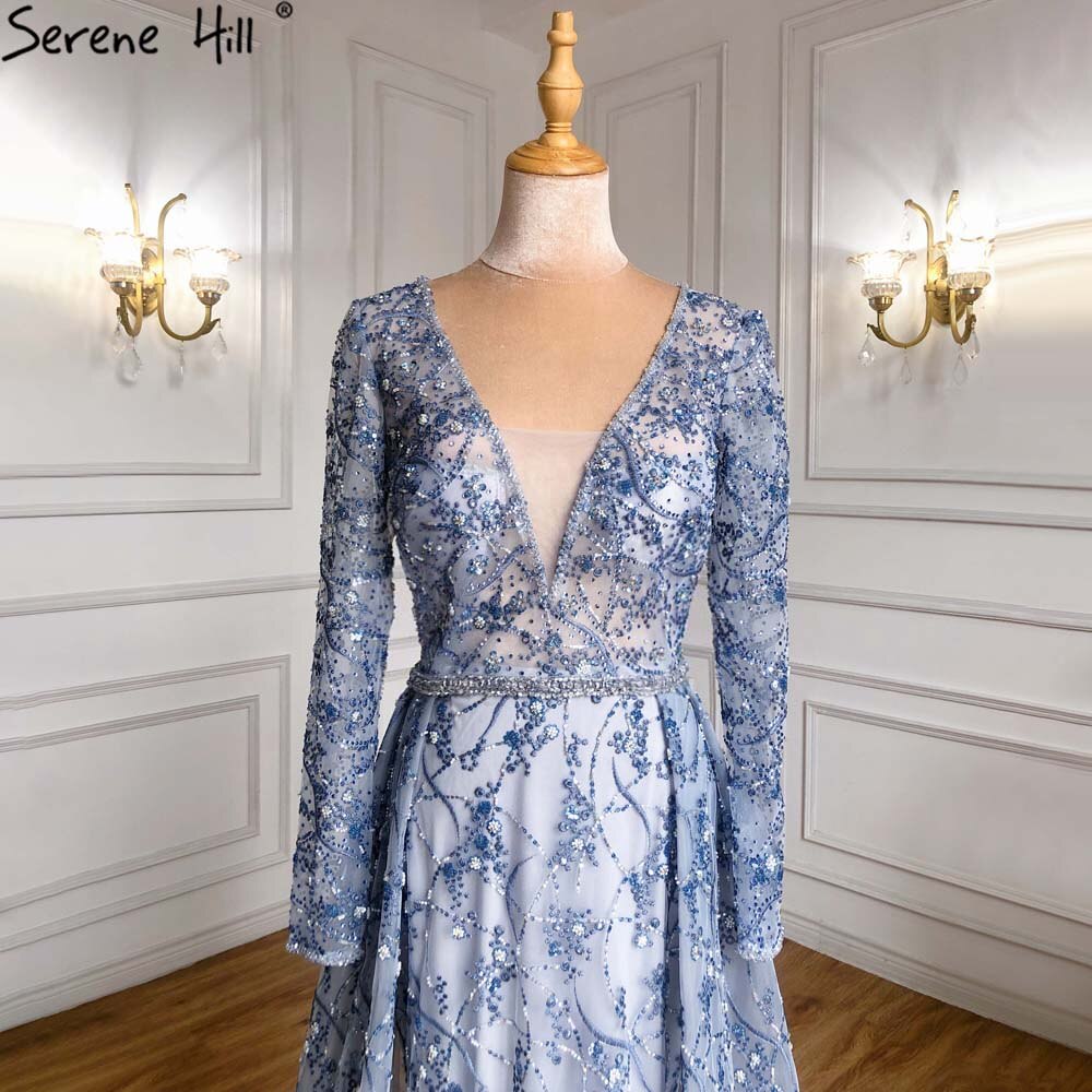 Blue Overskirt Mermaid Evening Dresses Gowns 2025 Luxury Beaded Elegant For Women Party LA71376
