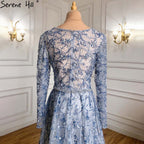 Blue Overskirt Mermaid Evening Dresses Gowns 2025 Luxury Beaded Elegant For Women Party LA71376