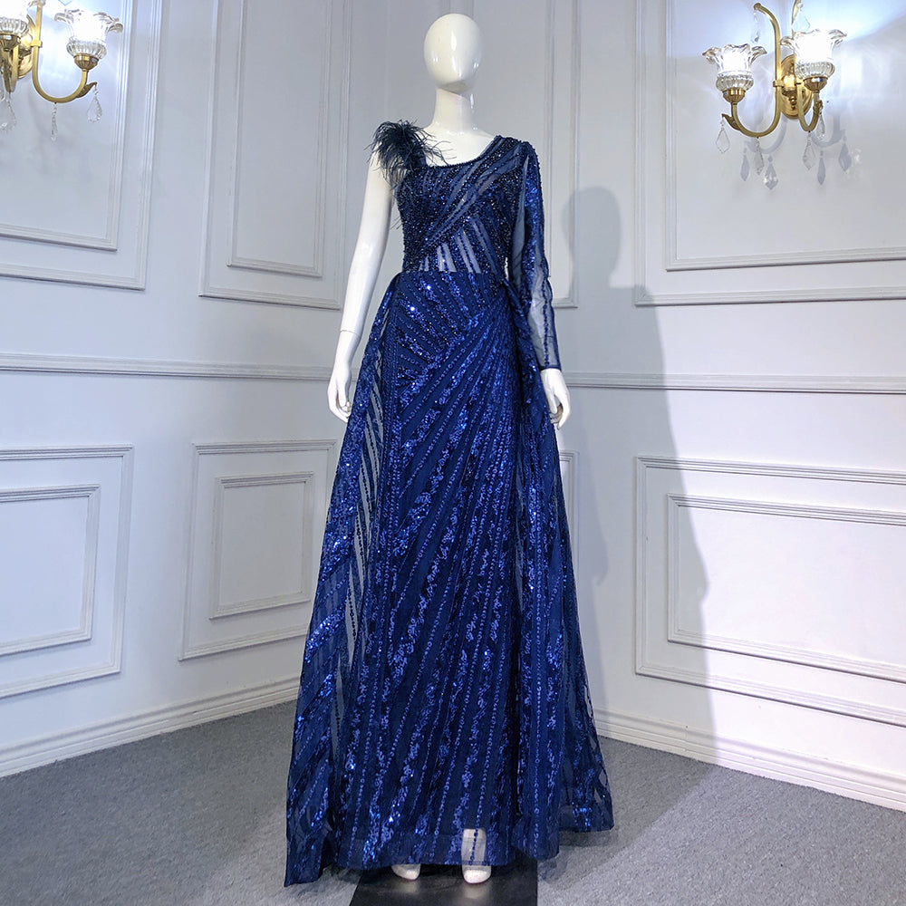 Blue Overskirt Mermaid Evening Dresses Gowns 2025 Beaded Elegant Luxury One Shoulder For Women Party LA71608