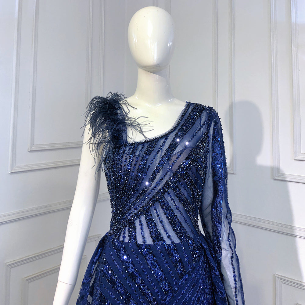 Blue Overskirt Mermaid Evening Dresses Gowns 2025 Beaded Elegant Luxury One Shoulder For Women Party LA71608