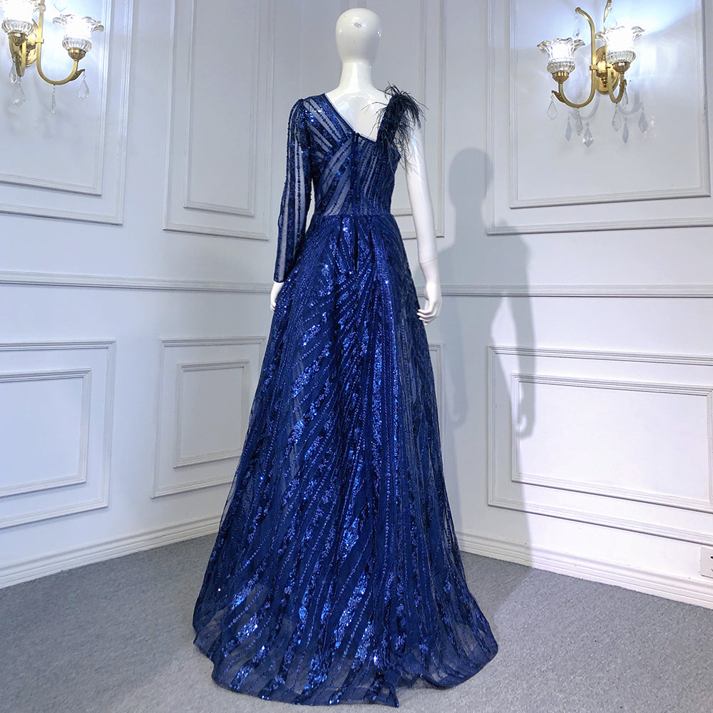 Blue Overskirt Mermaid Evening Dresses Gowns 2025 Beaded Elegant Luxury One Shoulder For Women Party LA71608