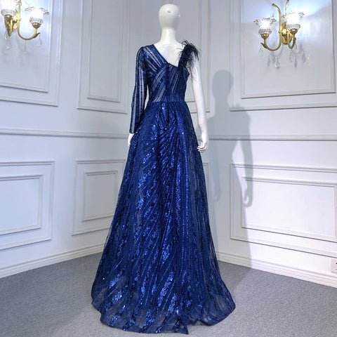 Blue Overskirt Mermaid Evening Dresses Gowns 2025 Beaded Elegant Luxury One Shoulder For Women Party LA71608