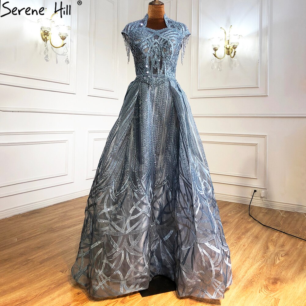 Blue Plus size  Lace Beaded  Luxury A-Line Evening Dresses Gowns 2025 Tassel Sexy For Women Party LA70969