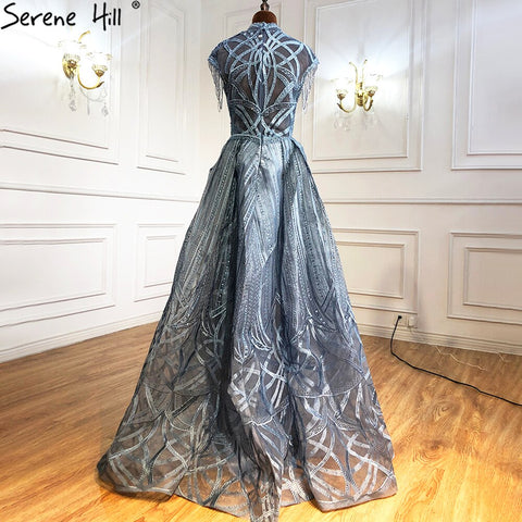 Blue Plus size  Lace Beaded  Luxury A-Line Evening Dresses Gowns 2025 Tassel Sexy For Women Party LA70969