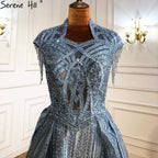 Blue Plus size  Lace Beaded  Luxury A-Line Evening Dresses Gowns 2025 Tassel Sexy For Women Party LA70969