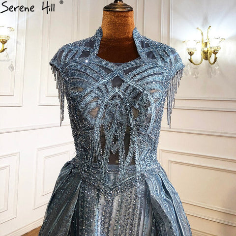 Blue Plus size  Lace Beaded  Luxury A-Line Evening Dresses Gowns 2025 Tassel Sexy For Women Party LA70969