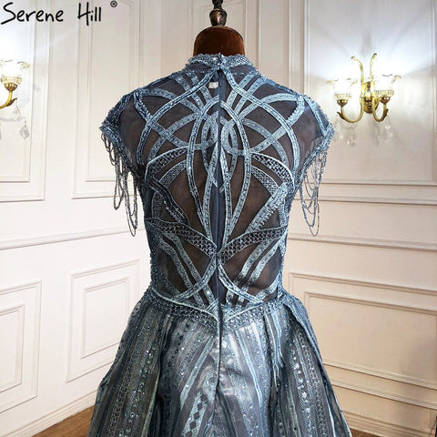 Blue Plus size  Lace Beaded  Luxury A-Line Evening Dresses Gowns 2025 Tassel Sexy For Women Party LA70969