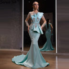 Blue Satin Beaded Mermaid  Evening Dresses Gowns 2025 Elegant Luxury  Gowns For Women Party LA71180
