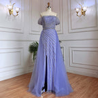 Blue Sexy Boat Neck Split Mermaid Elegant Beaded Arabic Evening Dresses Gowns For Woman Wedding Party 2025 LA71858