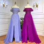 Blue Sexy Boat Neck Split Mermaid Elegant Beaded Arabic Evening Dresses Gowns For Woman Wedding Party 2025 LA71858