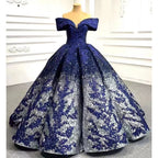 Blue Sexy Off Shoulder Luxury Beaded Sequined Up Bride Gowns Wedding Dress 2025 High End Custom Made HM66536B