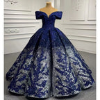 Blue Sexy Off Shoulder Luxury Beaded Sequined Up Bride Gowns Wedding Dress 2025 High End Custom Made HM66536B