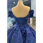 Blue Sexy Off Shoulder Luxury Beaded Sequined Up Bride Gowns Wedding Dress 2025 High End Custom Made HM66536B