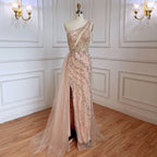 Blue Sexy One Shoulder Mermaid Elegant Beaded Arabic Evening Dresses Gowns For Woman Wedding Party 2025 LA71653B