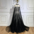 Blue Spaghetti Strap Long Cloak Mermaid Beaded Lace up Luxury Evening Dresses Gowns for Women Wedding Party LA72440