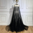 Blue Spaghetti Strap Long Cloak Mermaid Beaded Lace up Luxury Evening Dresses Gowns for Women Wedding Party LA72440