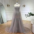 Blue Spaghetti Strap Long Cloak Mermaid Beaded Lace up Luxury Evening Dresses Gowns for Women Wedding Party LA72440