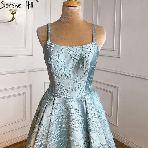 Blue Spaghetti Strap Sexy Evening Dresses Gowns 2025 High Split Simple For Women Wedding Party LA71133