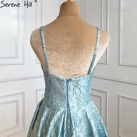 Blue Spaghetti Strap Sexy Evening Dresses Gowns 2025 High Split Simple For Women Wedding Party LA71133