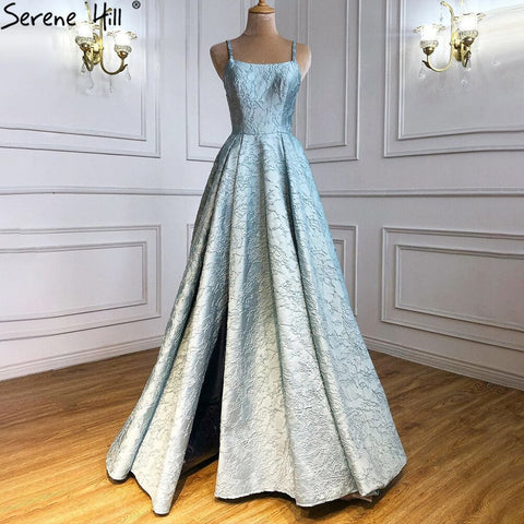 Blue Spaghetti Strap Sexy Evening Dresses Gowns 2025 High Split Simple For Women Wedding Party LA71133