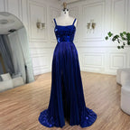 Blue Spaghetti Straps Lace-Up Back Mermaid Beaded Sequined Prom Dress for Women Wedding Party 2025 LA72612