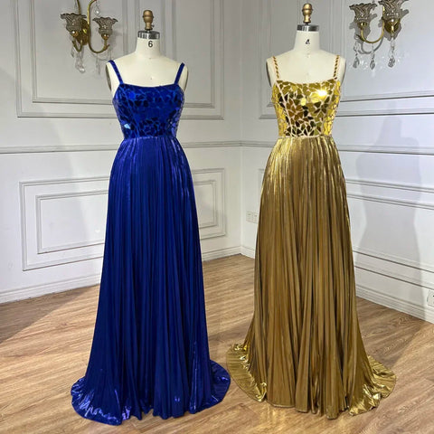 Blue Spaghetti Straps Lace-Up Back Mermaid Beaded Sequined Prom Dress for Women Wedding Party 2025 LA72612