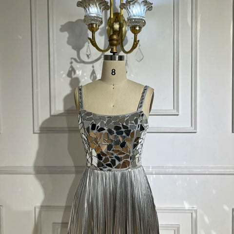 Blue Spaghetti Straps Lace-Up Back Mermaid Beaded Sequined Prom Dress for Women Wedding Party 2025 LA72612