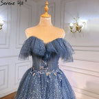 Blue Sweetheart Evening Dresses Gowns 2025 Beaded Tiered Bling Sexy For Women Party LA71450