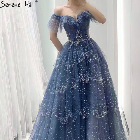 Blue Sweetheart Evening Dresses Gowns 2025 Beaded Tiered Bling Sexy For Women Party LA71450