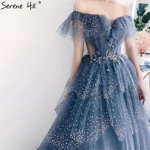 Blue Sweetheart Evening Dresses Gowns 2025 Beaded Tiered Bling Sexy For Women Party LA71450