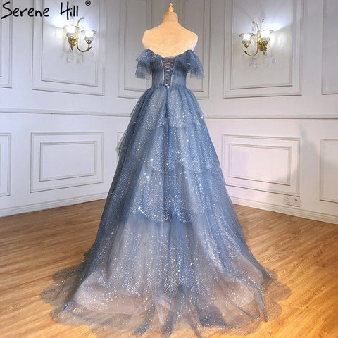 Blue Sweetheart Evening Dresses Gowns 2025 Beaded Tiered Bling Sexy For Women Party LA71450