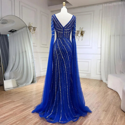 Blue Sweetheart Mermaid Evening Gown with Beaded Overskirt - Luxury Dresses for Woman's Wedding Party 2025 LA72314