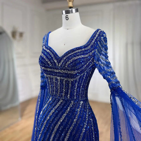 Blue Sweetheart Mermaid Evening Gown with Beaded Overskirt - Luxury Dresses for Woman's Wedding Party 2025 LA72314