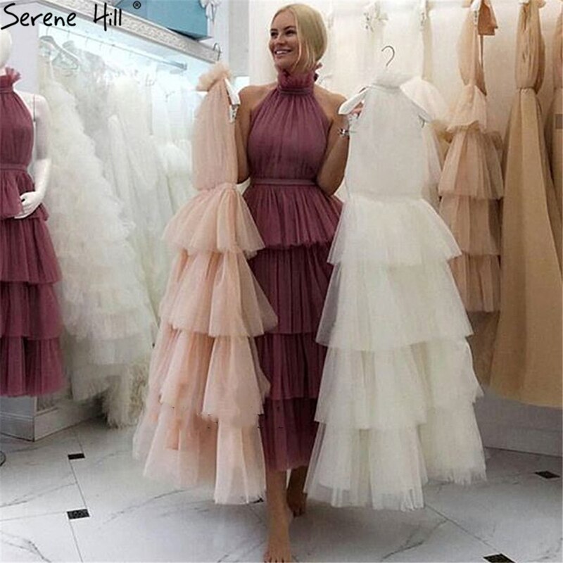 Blush Pink A-Line Evening Dresses Sleeveless Tiered Simple Ankle Length Formal Dress Design 2025 LA70700