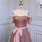 Blush Pink A-Line Sexy Off Shoulder Arabic Beading Crystal Luxury Evening Dress Women Formal Prom Dresse LA71745