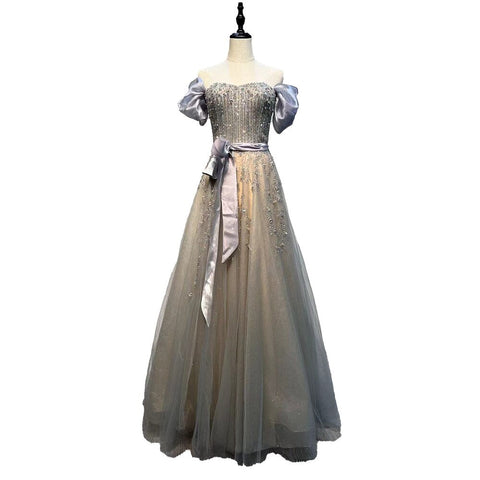 Blush Pink A-Line Sexy Off Shoulder Arabic Beading Crystal Luxury Evening Dress Women Formal Prom Dresse LA71745