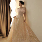 Blush Pink Sleeveless A Line Boat Neck Beaded Luxury Feathers Party Dresses Formal Women Evening 2025 LA71797