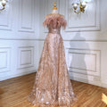 Blush Roze Strapless Luxe Avond Jurken 2025 Kralen Feather A-lijn Voor Vrouwen Party LA71560